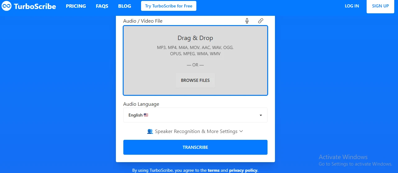 Screenshot of TurboScribe